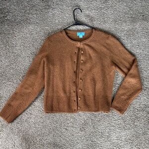 CeCe Chestnut Brown Button-Front Crewneck Cardigan